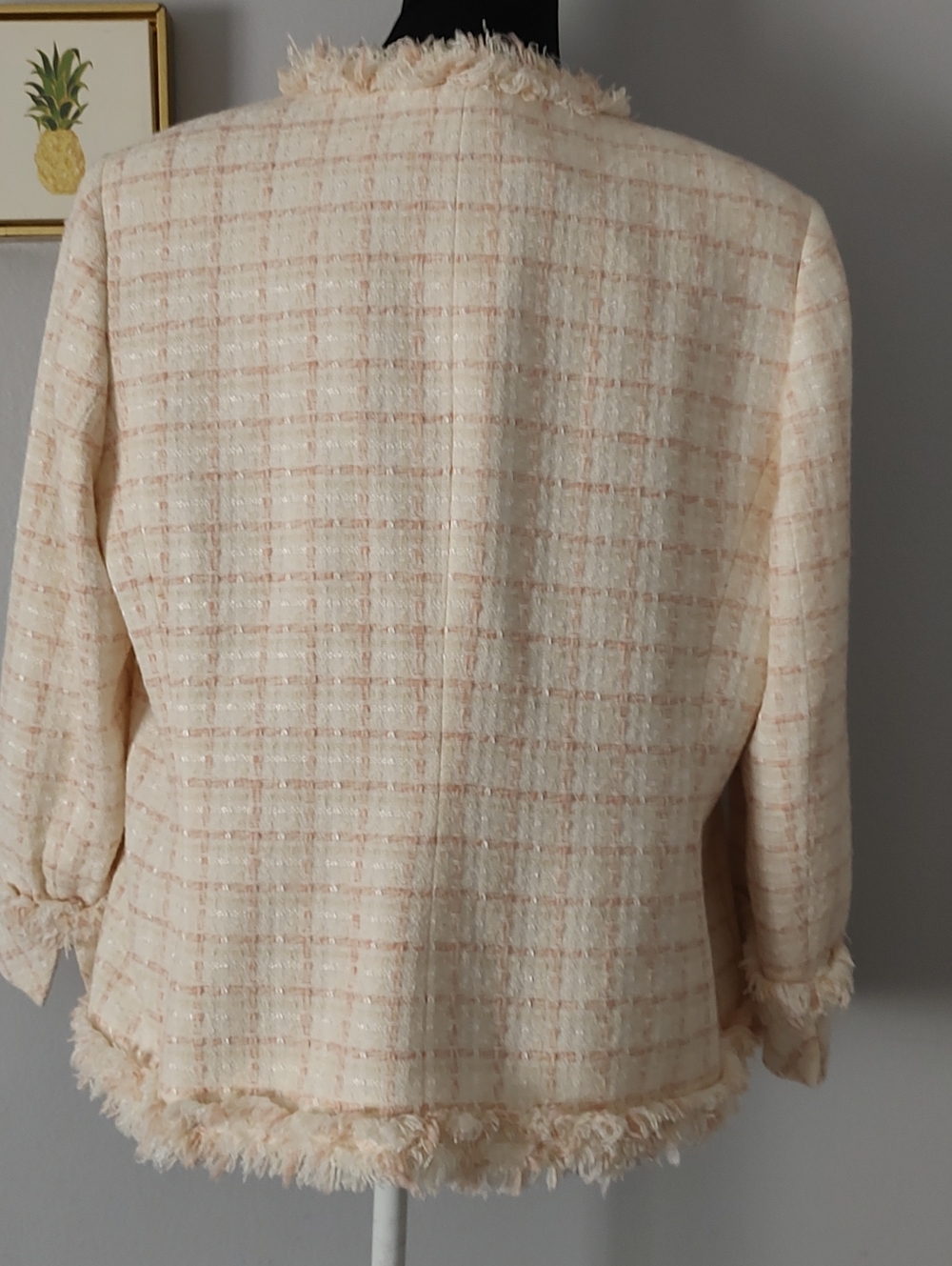 Tweed Blazer Cream  Women Open-Front Jacket - Picture 10 of 12